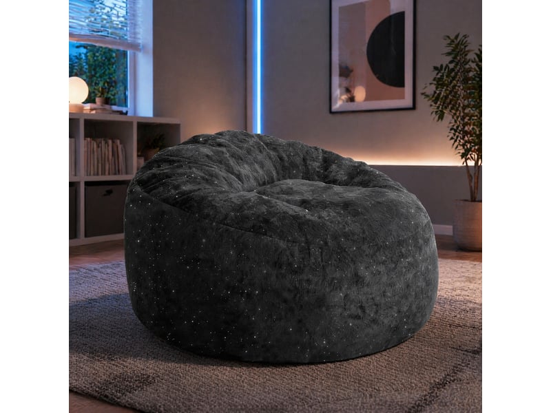  Fauteuil poire modenvie à dossier haut incurvé en flanelle noir 100 x 98 x 61 cm  - Conforama D