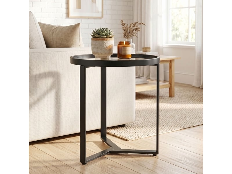  Table d'appoint ronde 45 x 45 x 50 cm en métal et verre trempé pour petits espaces noir chicfurn  - Conforama C