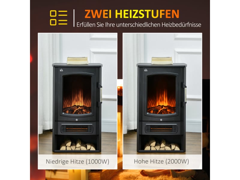  Cheminée électrique led 10002000 w, effet flammes, 2 niveaux de chauffe, 44,5x32x74 cm  - Conforama B