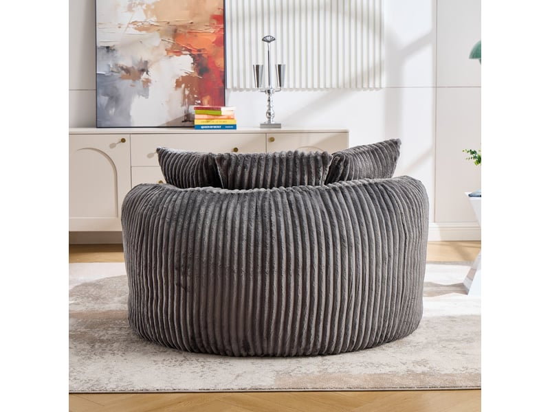  Canapé droit rond relaxant, sofa-lit sans pieds, pouf inclus, tissu doux cordé, 168×123×63 cm, gris foncé  - Conforama E