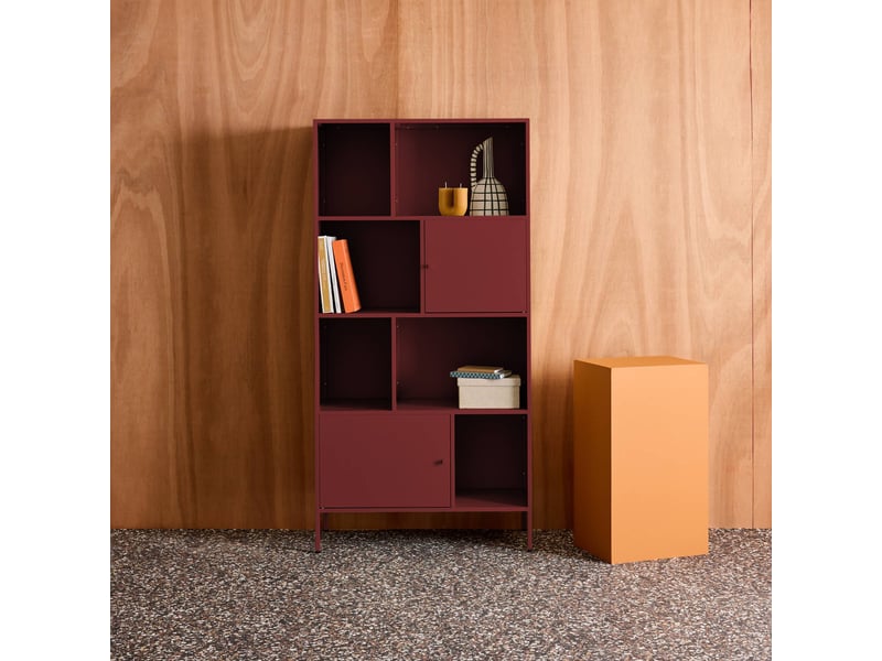  Buffet. Meuble de rangement industriel métal bordeaux 8 compartiments. L 80 x p 35 x h 160.5cm - oklahoma  - Conforama B