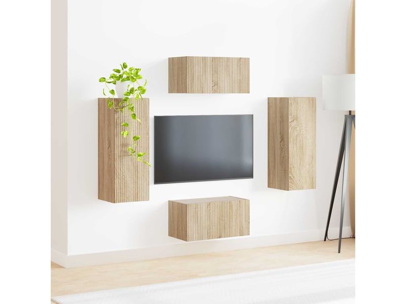  Ensemble meuble tv - banc tv - meuble de rangement 2 pcs chêne sonoma bois d'ingénierie  - Conforama D