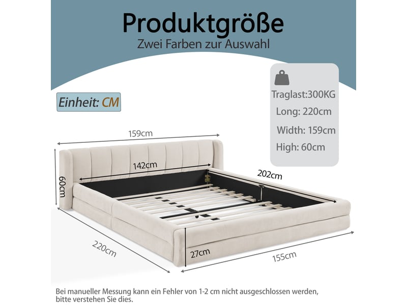  Lit 140 x 200 cm, tête de lit ergonomique en tissu chenille, structure renforcée, style minimaliste, beige, sans matelas  - Conforama C