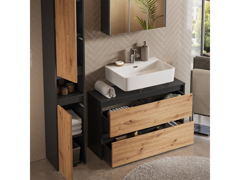  Vicco meubles bain, anthracitechêne artisan, 3 pièces  - Conforama D