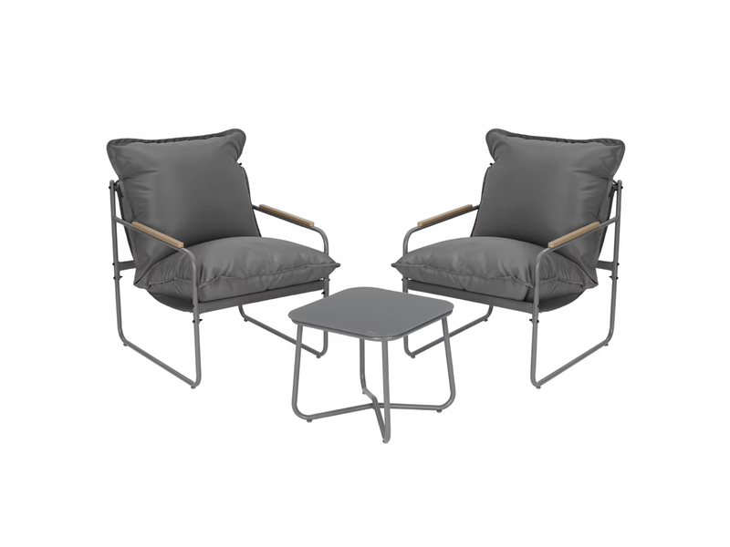  Ensemble table et chaises de jardin avec 1 table et 2 chaises, en métal et verre gris  - Conforama A