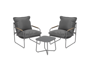 Ensemble table et chaises de jardin avec 1 table et 2 chaises, en métal et verre gris