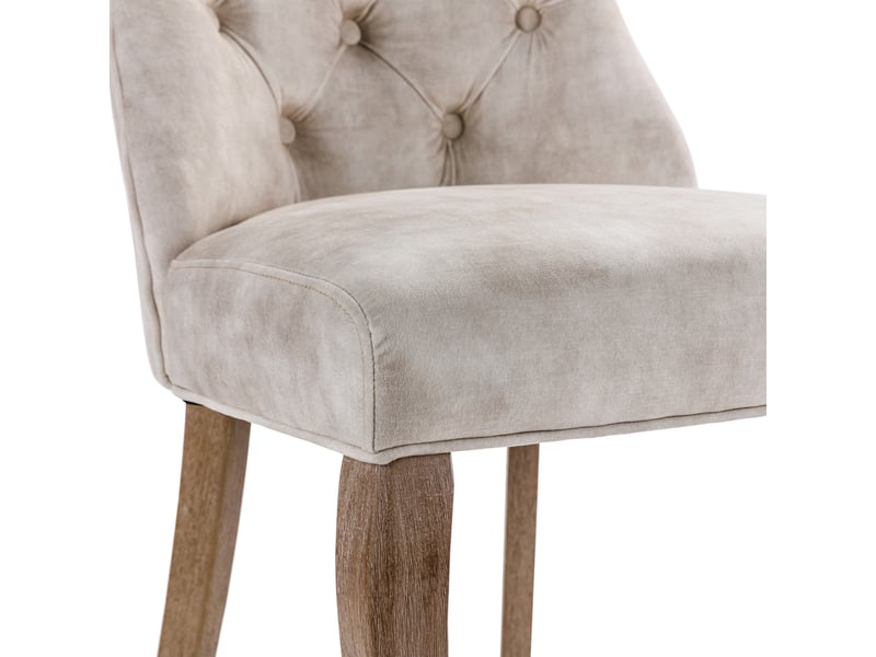  Lot de 2 chaises de salle à manger en velours beige, dossier haut capitonné, pieds bois massif, design moderne  - Conforama D