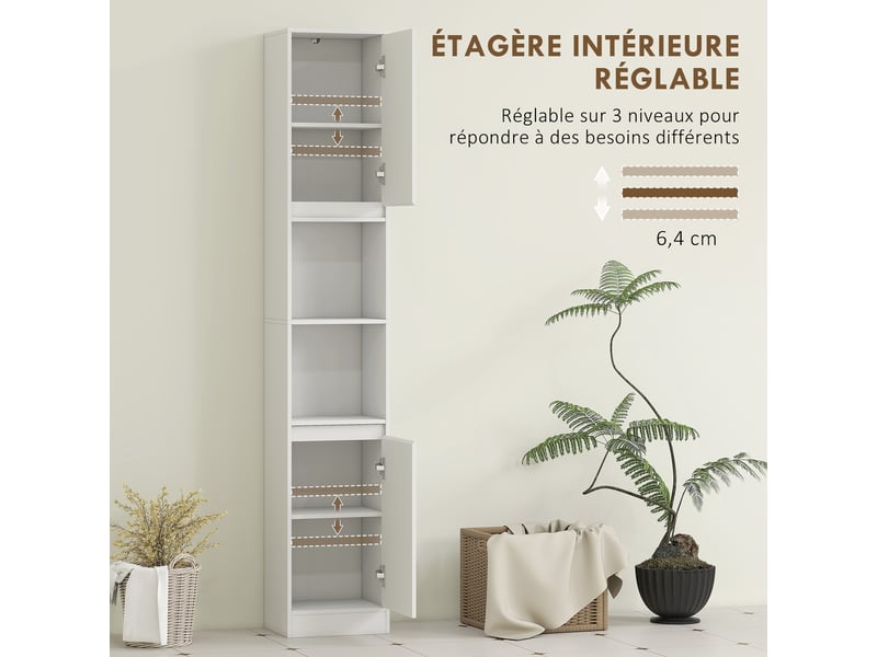  Meuble colonne salle de bain, meuble de rangement avec 2 portes, 2 compartiments ouverts, , blanc, 30 x 24 x 170 cm  - Conforama R