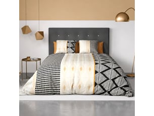 Parure housse de couette 240x220cm + 2 taies motif ethnique beige et noir 100% coton - diana