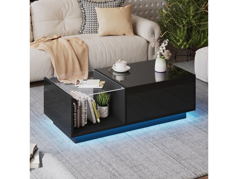  Table basse rectangulaire noir led - 50x100 cm table basse noir - Conforama D