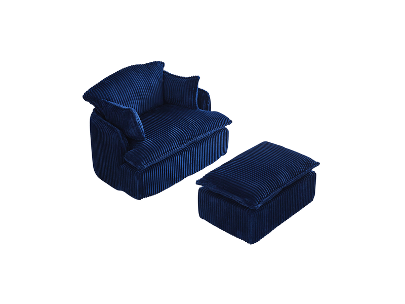  Fauteuil tcqpz avec ottoman compressé cloud en velours côtelé bleu 115 x 89 x 77 cm sans montage pour petit espace  - Conforama A