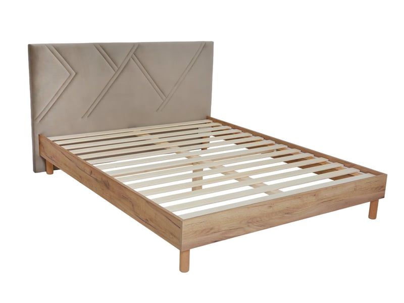  Bobochic lit marvin tissu velours lisse avec lattes massives beige 180x200 MARVIN - Conforama A