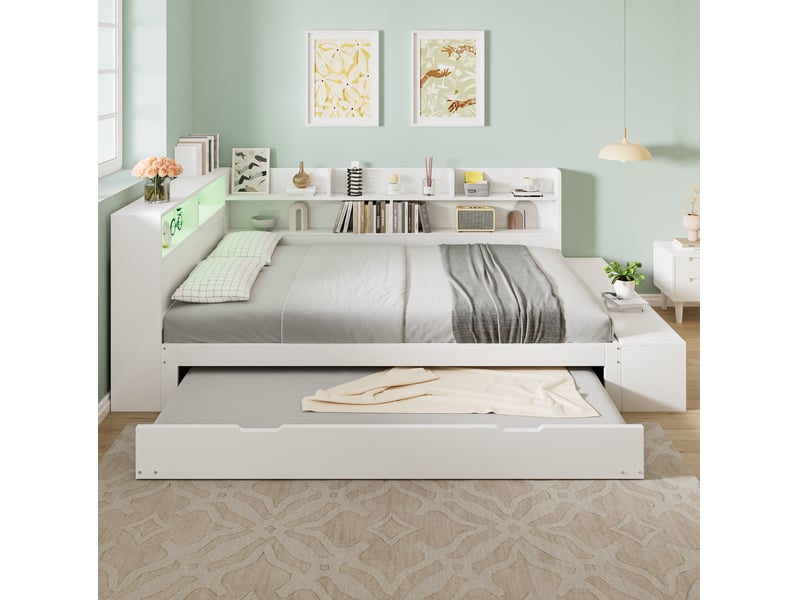 Lit gigogne modenvie fonctionnel 120 x 200 cm avec rangement led et port de charge blanc - Conforama B