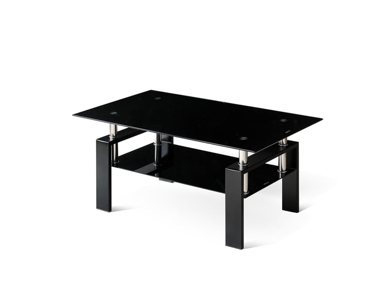 Table basse - 100x60x44cm - table de salon rectangulaire en verre trempé noir double plateau et pieds métal - noir - Conforama A