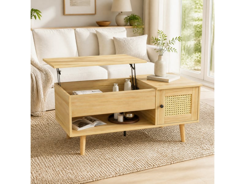  Table basse 103x50x46 cm à plateau relevable en panneaux de particules coloris naturel et noir  - Conforama B