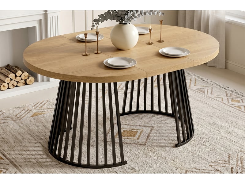  Table à manger extensible 4 à 8 personnes avec plateau épais - pieds métal, style minimaliste mdf chêne  - Conforama E