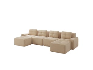 Canapé modulable 4 places en velours côtelé beige en u, assise profonde 74 cm, sans montage pour le salon