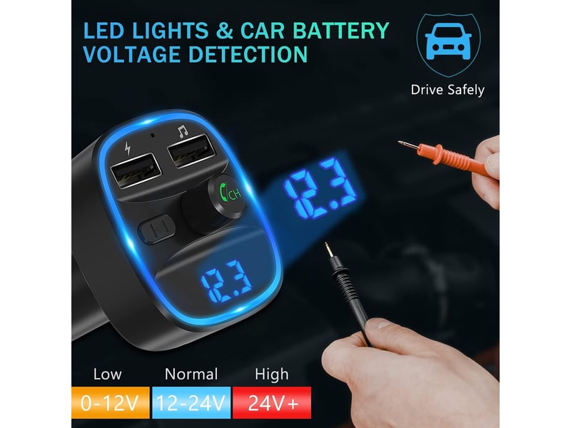  Transmetteur fm bluetooth lecteur mp3 adaptateur radio sans fil kit émetteur fm voiture chargeur  - Conforama D