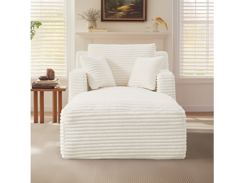  Méridienne convertible en velours côtelé avec mousse haute densité et ressorts ensachés, crème  - Conforama C