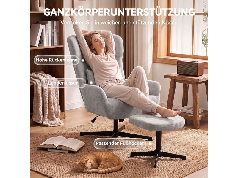  Fauteuil pivotant 360° réglable en hauteur avec repose-pieds en chenille  - Conforama E