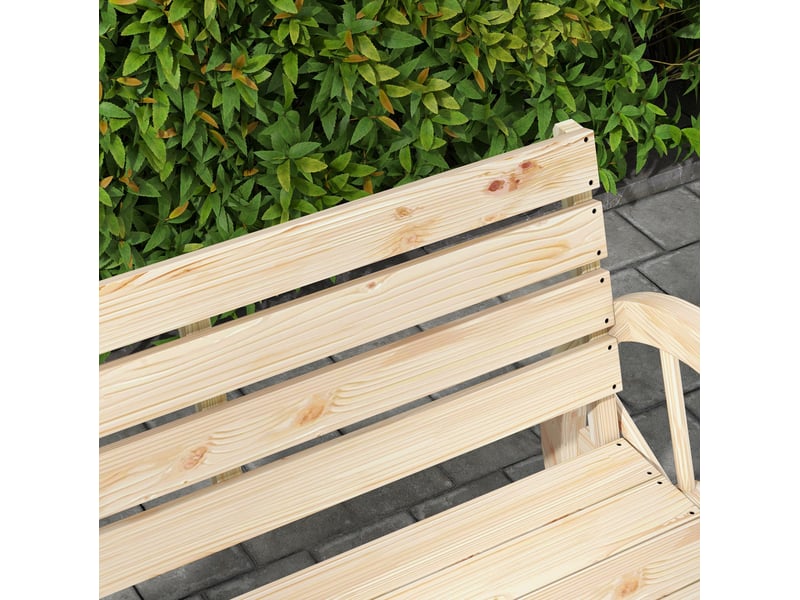 Banc de jardin 2 places 105,5x56 cm – bois naturel – accoudoirs roues, dossier large style campagne - Conforama D