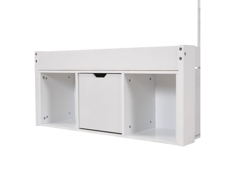  Lit simple, 90 x 200 cm, avec port usb, tiroirs et armoire de rangement, lit enfant, lit adolescent, lit multifonctionnel, grand espace de rangement, sans matelas, blanc  - Conforama E