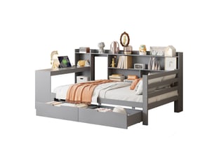 Lit avec rangement 90x200 cm <strong>MERAX</strong>  <strong>lit enfant gris</strong> coloris gris