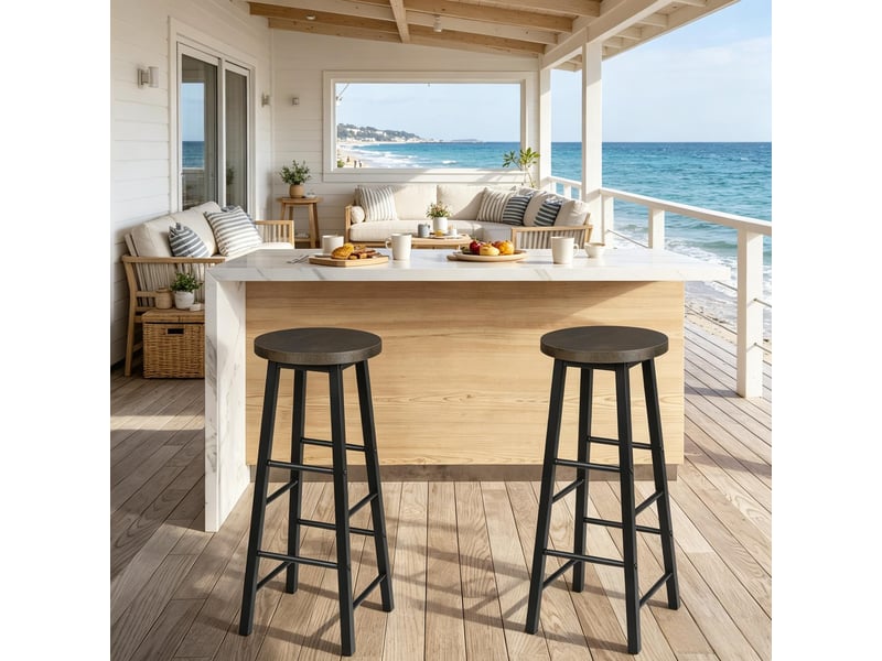  Tabourets de bar lot de 2 avec repose-pieds - lpospi - assise mdf, structure métal, industriel - noir et rouille  - Conforama B