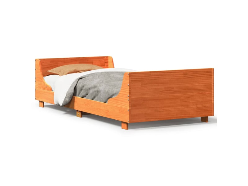 Lit simple- lit adulte -  cadre de lit sans matelas  marron 100x200cm bois pin massif  - Conforama A