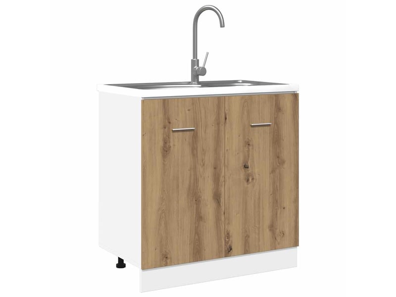  Meuble sous évier plan travail non inclus chêne artisanal 80x46x81.5cm bois d'ingénierie  - Conforama C