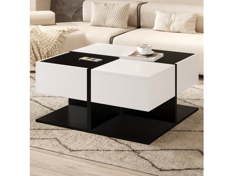 Table basse carrée 70x70x35,5 cm avec 2 tiroirs, finition brillante - Conforama D