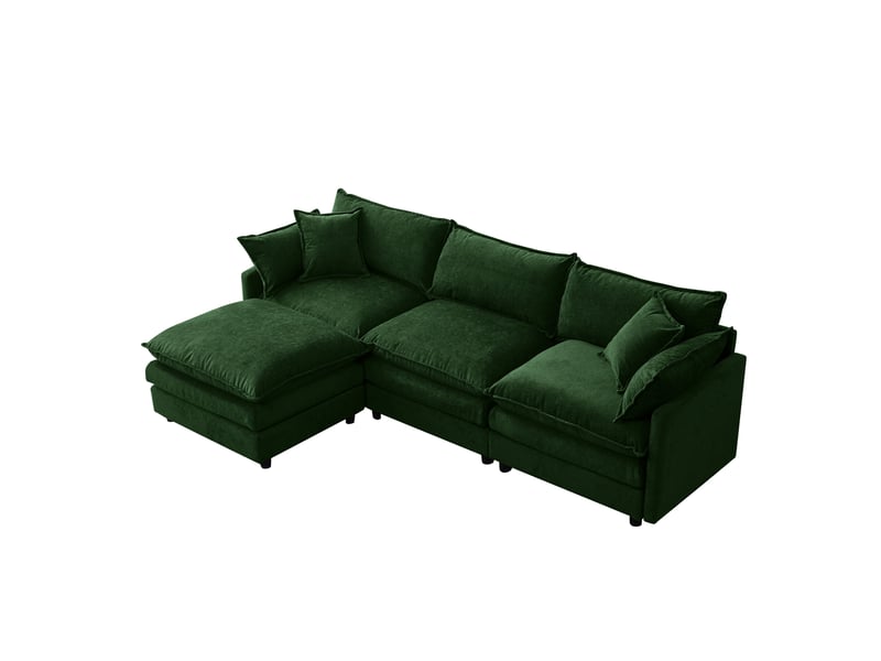 Canapé d'angle ulevr modulable 3 places avec pouf mobile, chenille vert, 267 x 154 x 85 cm - Conforama A
