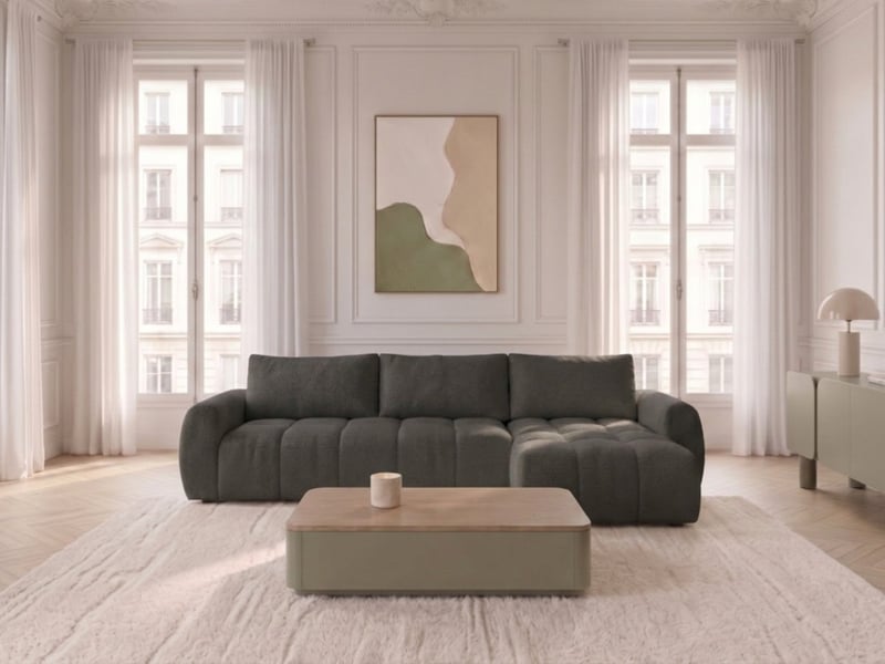 Bobochic canapé d'angle réversible convertible coffre fuji ouverture express tissu chiné gris foncé réversible FUJI - Conforama B