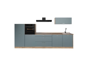 Vicco cuisine, bleu-grischêne doré, 340cm plan de travail chêne doré