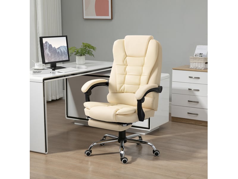  Fauteuil de bureau blanc crème inclinable 145° avec repose-pieds  - Conforama B