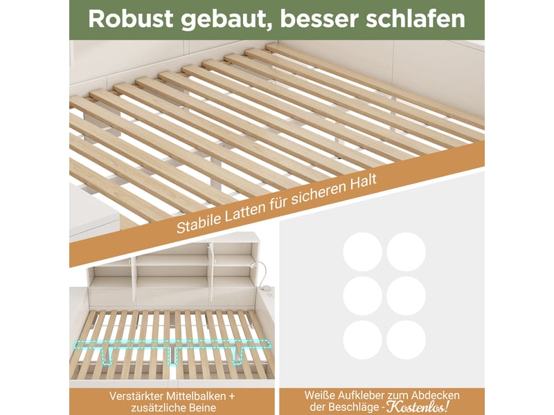  Lit avec rangement 140x200 cm en bois blanc, tiroirs et portes, usbusb-c, lit banquette multifonction gain de place Morn Vibe - Conforama E