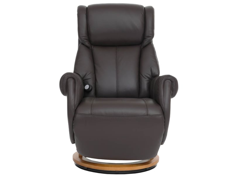  Fauteuil relax électrique aide au lever repose pieds et dossier réglables pivotant à 360° cuir véritable marron et bois naturel 04_0007822  - Conforama D