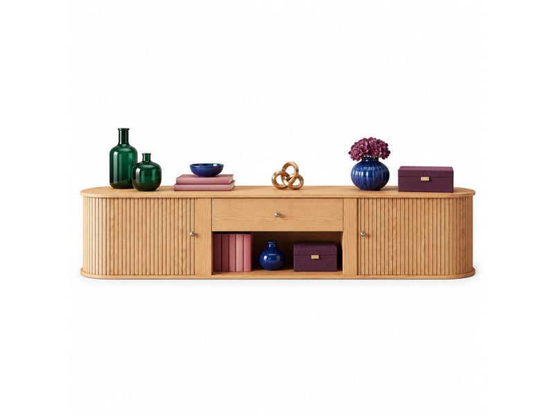 Meuble tv bas 180 x 40 x 40 cm naturel avec 2 portes coulissantes et 1 tiroir  - Conforama A