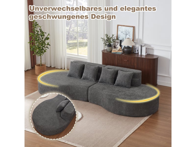  Canapé modulable 310 cm en mousse haute densité, 2 modules sans cadre, housse en chenille amovible et lavable, design minimaliste - gris  - Conforama E