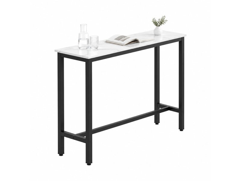 Table de bar l120 x l40 x h100 cm en panneaux de particules et acier noir et blanc effet marbre chicfurn - Conforama A