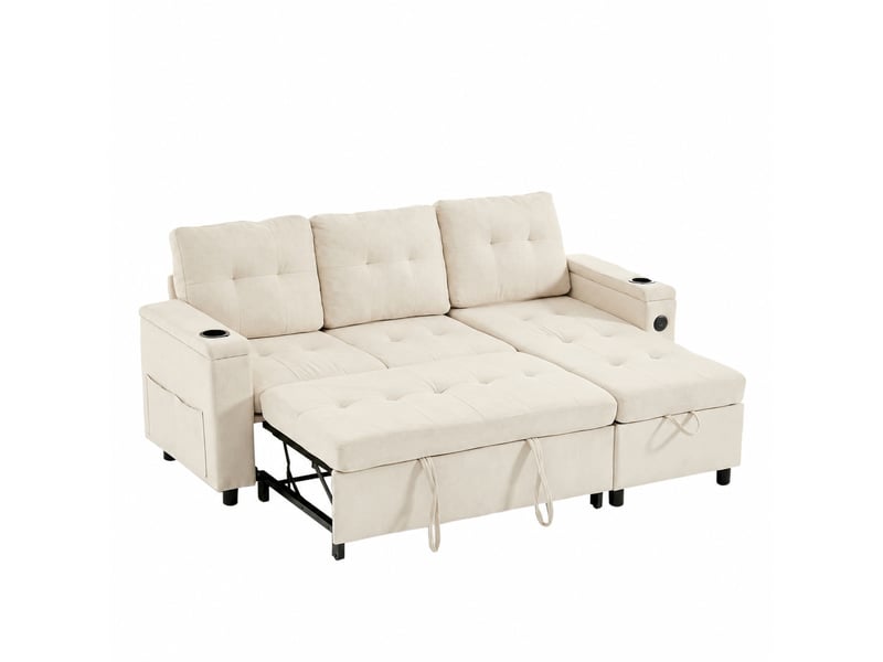  Canapé convertible 3 places d'angle avec rangement caché et éclairage led, beige  - Conforama A
