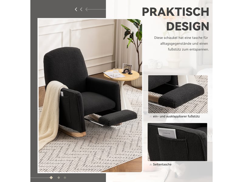  Fauteuil à bascule avec repose-pieds en tissu peluche gris foncé  - Conforama B