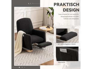 Fauteuil à bascule avec repose-pieds en tissu peluche gris foncé