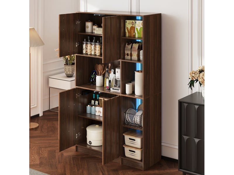  Buffet de cuisine haut avec 2 portes, niches ouvertes, led rgb et prises, pour cuisine en mdf 105 × 40 × 180 cm  - Conforama D