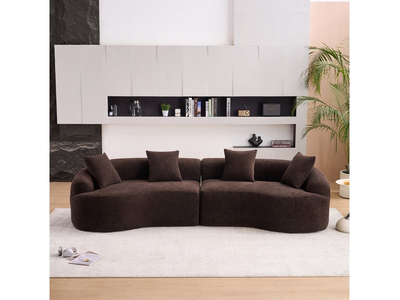  Canapé modulable incurvé 4 places 275x115x63 cm marron foncé en chenille, sans montage requis pour salon  - Conforama B