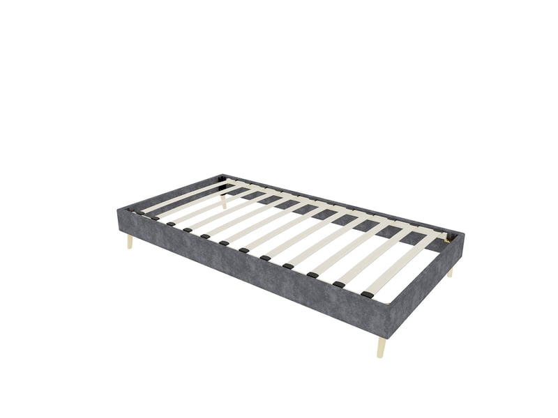  Cadre de lit 1 place 90x200 cm en velours gris, sans tête de lit  - Conforama E