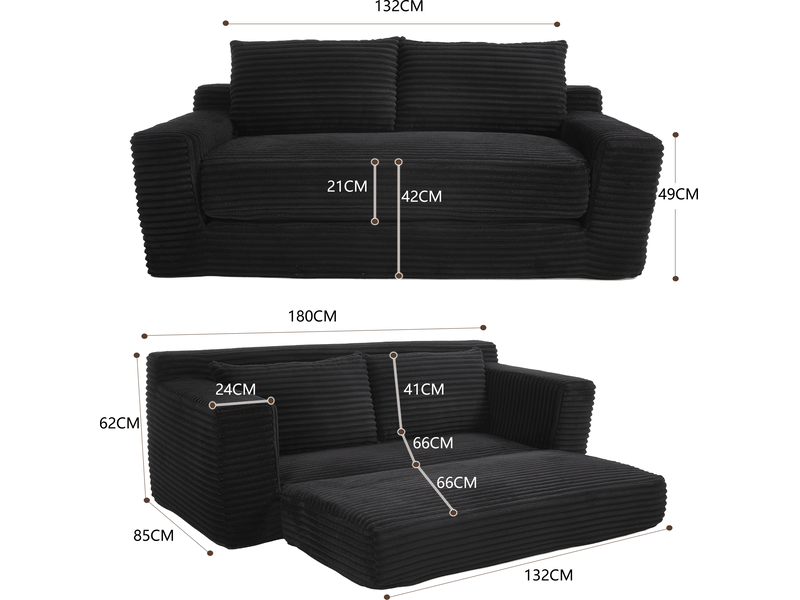  Canapé convertible 2 places en velours côtelé, sans montage, mousse mémoire de forme, gain de place, design moderne  - Conforama C