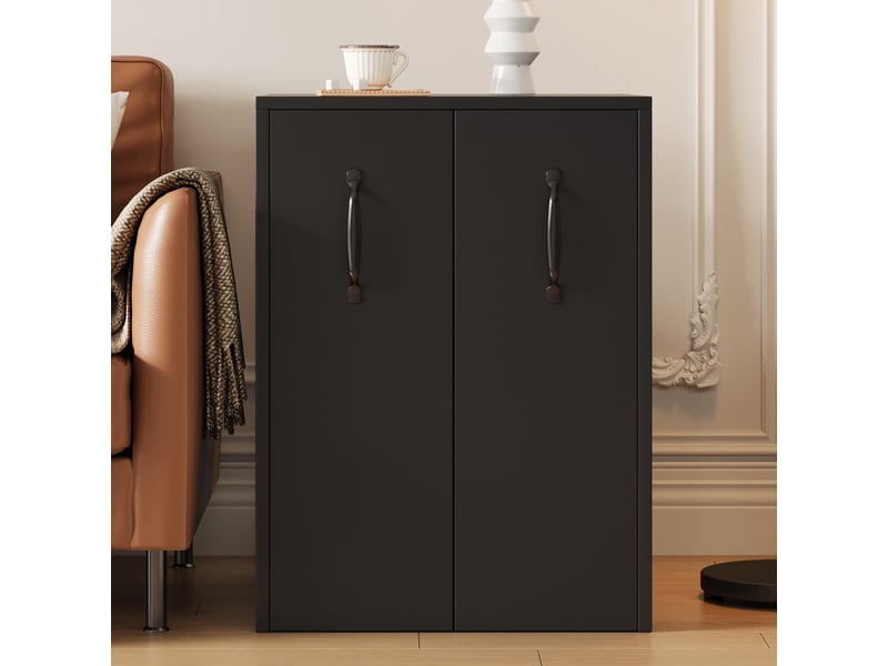  Bibliothèque à roulettes noire, meuble de rangement mobile pour bureau avec tiroirs extensibles, configuration réversible, 52x50x75cm.  - Conforama E