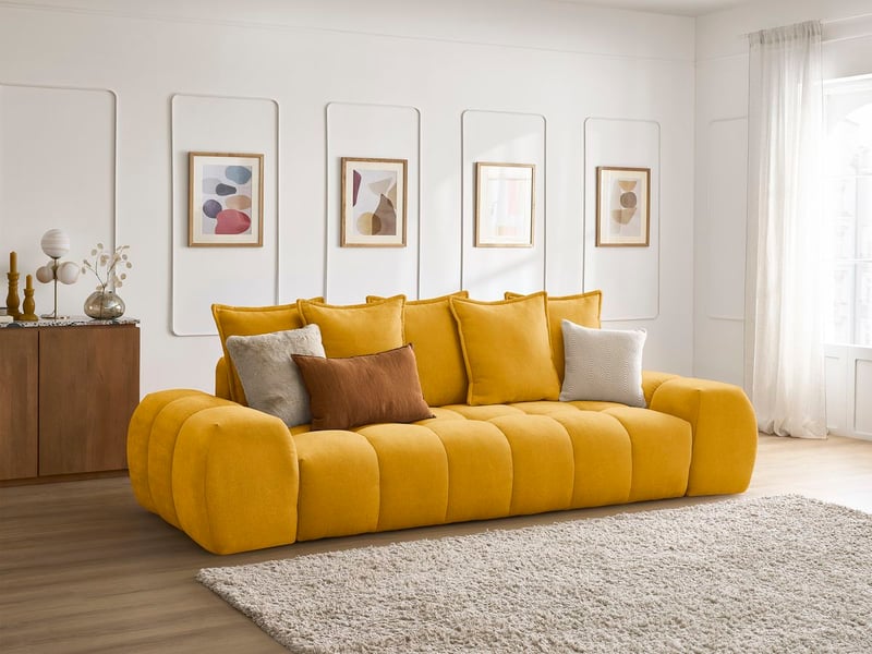  Bobochic canapé droit fixe 3 places everest tissu texturé jaune EVEREST - Conforama B