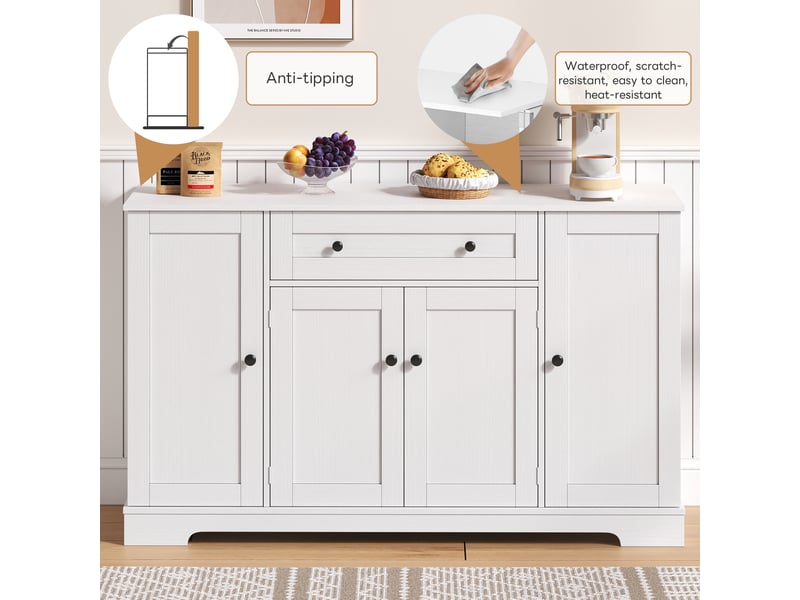  Buffet 4 portes avec tiroir et étagères réglables pour cuisine en mdf blanc  - Conforama C